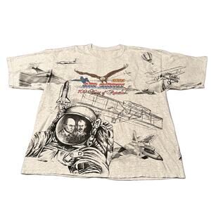 Y2K 2003 AOP Allover Print Air Show 100 Years Of Flight T Shirt / Men’s 2XL -
